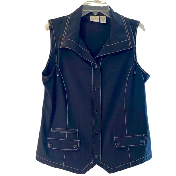 Chico's Jackets & Blazers - Zenergy by Chico’s Vest, Black, Snap Front, Zip Pocket & White Stitching Size 2